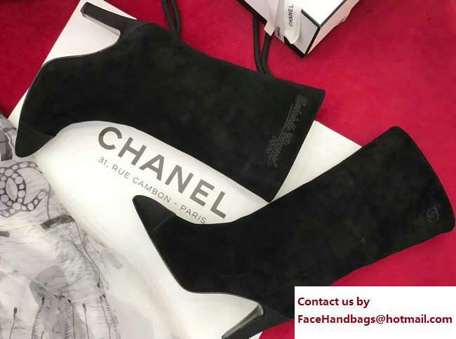 Chanel Heel 8.5cm Suede Calfskin and Satin Gabrielle High Boots G33119 Black 2017 - Click Image to Close