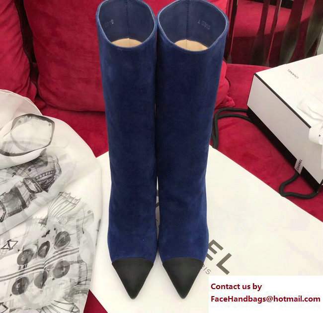 Chanel Heel 8.5cm Suede Calfskin and Satin Gabrielle High Boots G33119 Blue/Black 2017