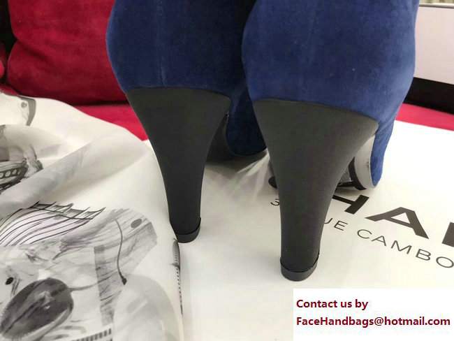 Chanel Heel 8.5cm Suede Calfskin and Satin Gabrielle High Boots G33119 Blue/Black 2017