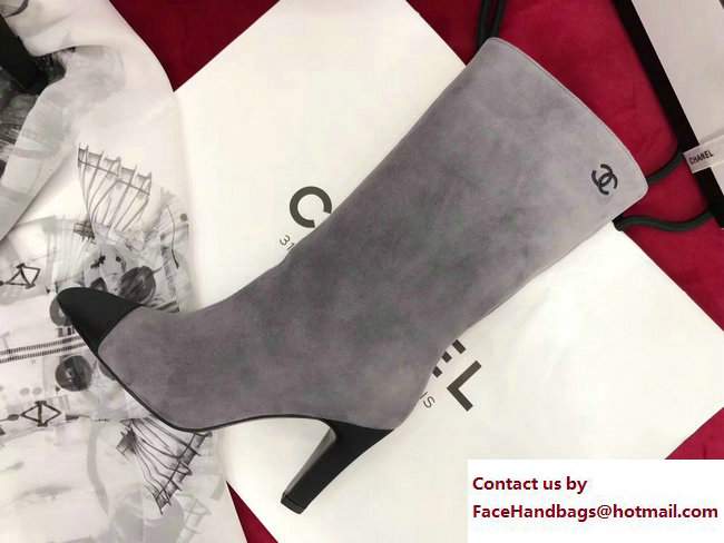 Chanel Heel 8.5cm Suede Calfskin and Satin Gabrielle High Boots G33119 Gray/Black 2017