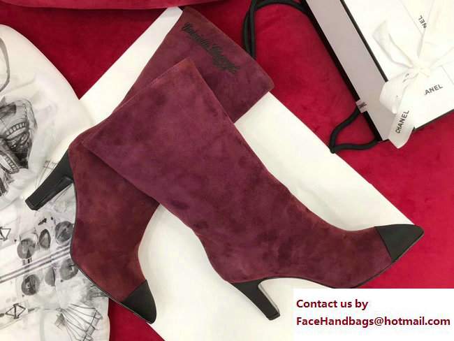 Chanel Heel 8.5cm Suede Calfskin and Satin Gabrielle High Boots G33119 Purple/Black 2017