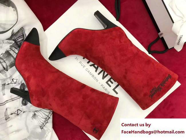 Chanel Heel 8.5cm Suede Calfskin and Satin Gabrielle High Boots G33119 Red/Black 2017 - Click Image to Close