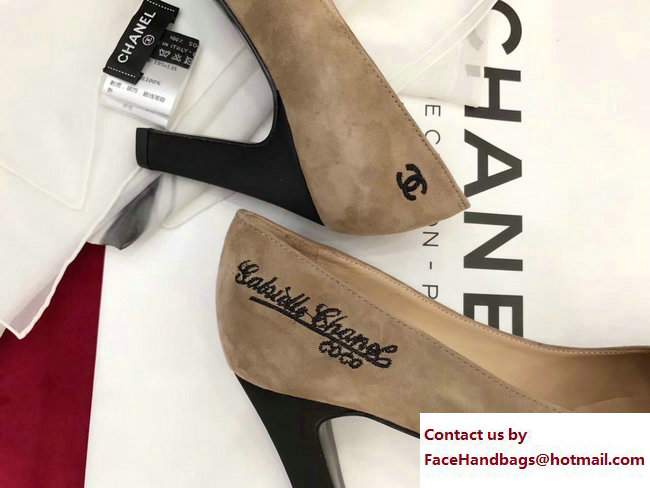 Chanel Heel 8.5cm Suede Calfskin and Satin Gabrielle Pumps G33085 Beige/Black 2017