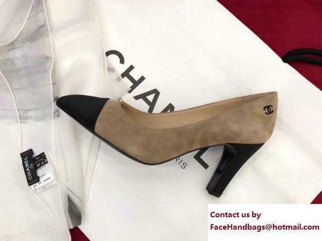 Chanel Heel 8.5cm Suede Calfskin and Satin Gabrielle Pumps G33085 Beige/Black 2017 - Click Image to Close