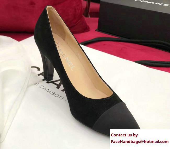 Chanel Heel 8.5cm Suede Calfskin and Satin Gabrielle Pumps G33085 Black 2017 - Click Image to Close