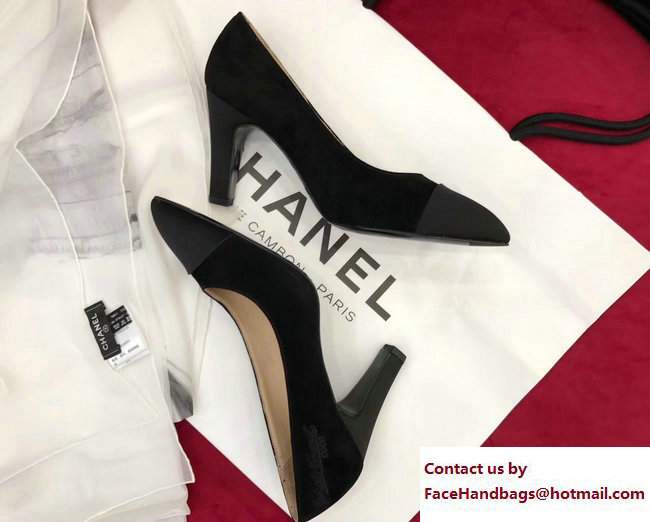 Chanel Heel 8.5cm Suede Calfskin and Satin Gabrielle Pumps G33085 Black 2017