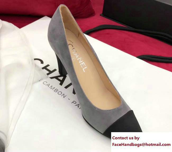 Chanel Heel 8.5cm Suede Calfskin and Satin Gabrielle Pumps G33085 Gray/Black 2017