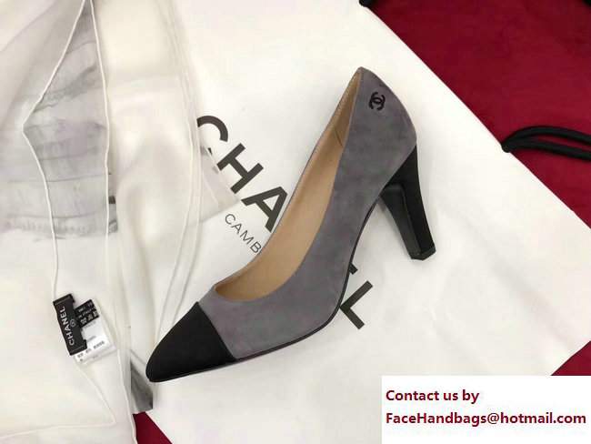 Chanel Heel 8.5cm Suede Calfskin and Satin Gabrielle Pumps G33085 Gray/Black 2017
