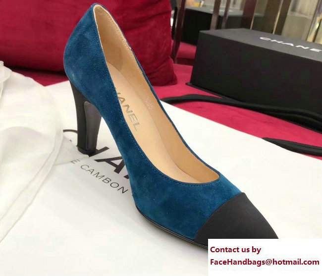 Chanel Heel 8.5cm Suede Calfskin and Satin Gabrielle Pumps G33085 Green/Black 2017 - Click Image to Close