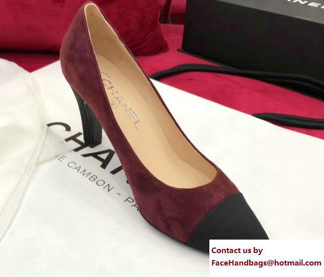 Chanel Heel 8.5cm Suede Calfskin and Satin Gabrielle Pumps G33085 Purple/Black 2017 - Click Image to Close