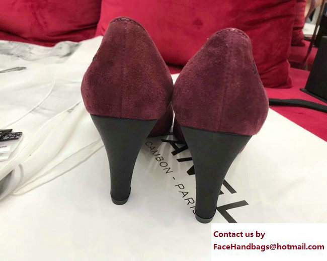 Chanel Heel 8.5cm Suede Calfskin and Satin Gabrielle Pumps G33085 Purple/Black 2017 - Click Image to Close