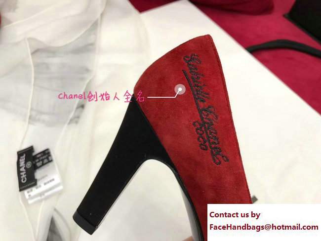 Chanel Heel 8.5cm Suede Calfskin and Satin Gabrielle Pumps G33085 Red/Black 2017
