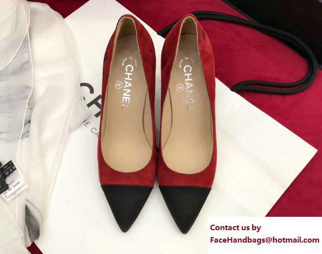 Chanel Heel 8.5cm Suede Calfskin and Satin Gabrielle Pumps G33085 Red/Black 2017 - Click Image to Close