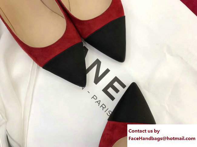 Chanel Heel 8.5cm Suede Calfskin and Satin Gabrielle Pumps G33085 Red/Black 2017