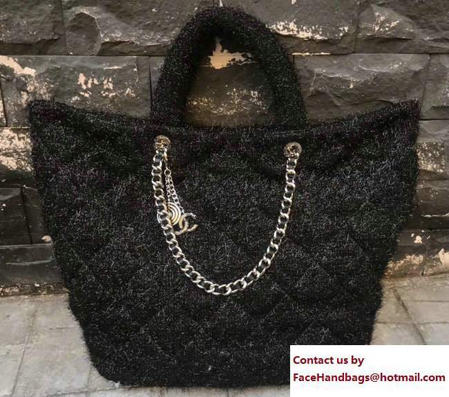 Chanel Knit Pluto Glitter Large Shopping Tote Bag A91988 Black 2017