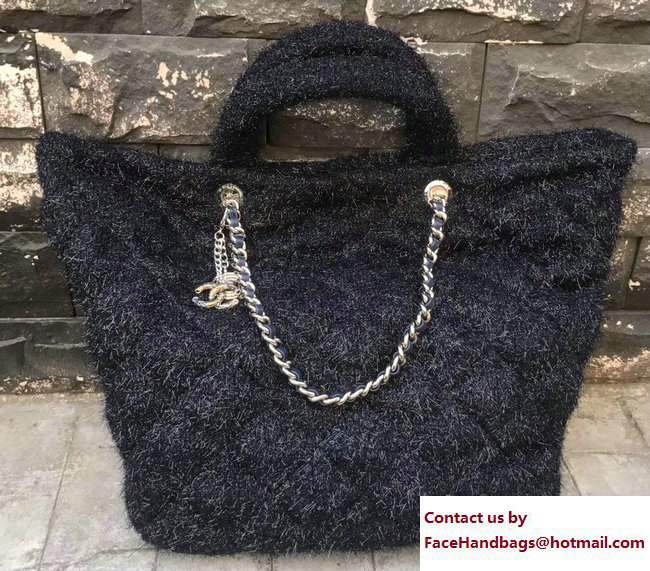 Chanel Knit Pluto Glitter Large Shopping Tote Bag A91988 Navy Blue 2017 - Click Image to Close