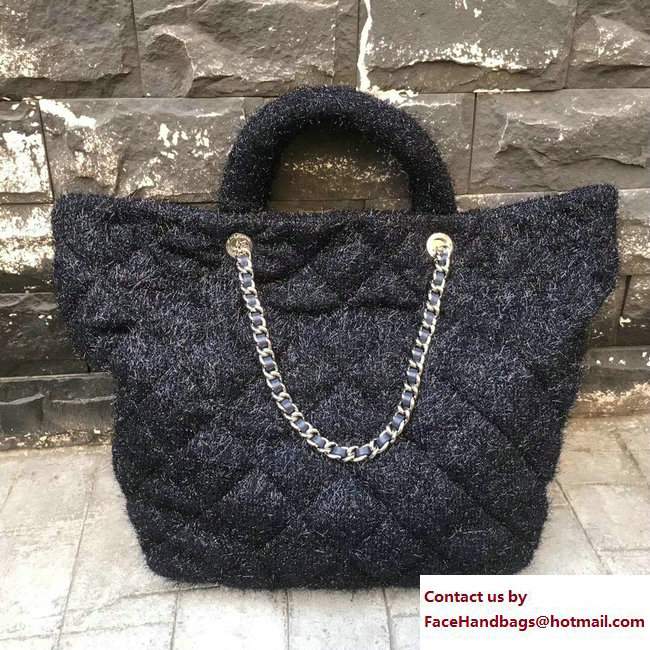 Chanel Knit Pluto Glitter Large Shopping Tote Bag A91988 Navy Blue 2017