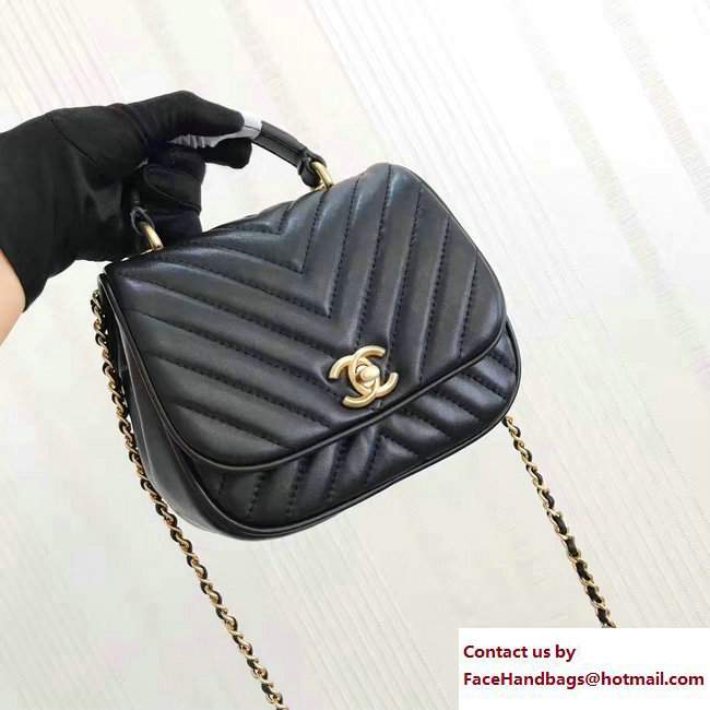 Chanel Lambskin Chevron Flap Bag with Top Handle A98791 Black 2017