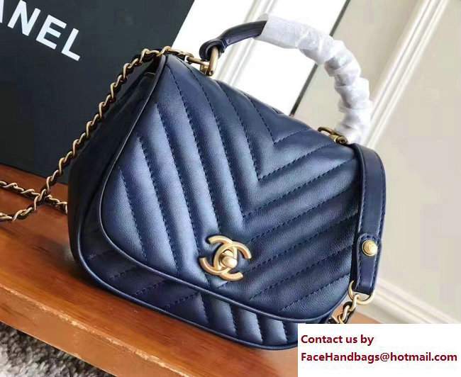 Chanel Lambskin Chevron Flap Bag with Top Handle A98791 Blue 2017