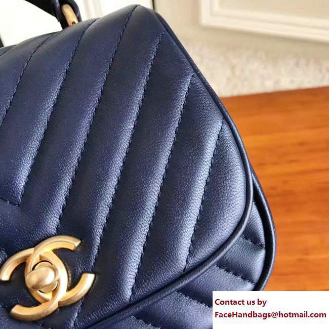 Chanel Lambskin Chevron Flap Bag with Top Handle A98791 Blue 2017