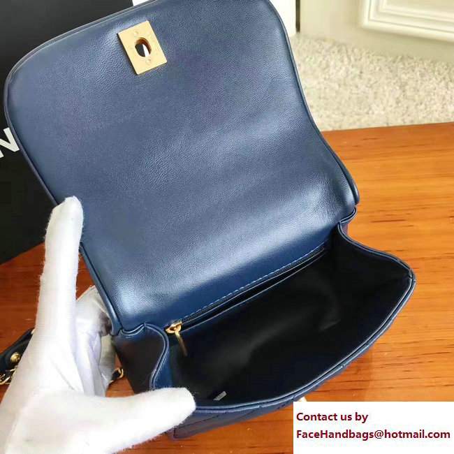 Chanel Lambskin Chevron Flap Bag with Top Handle A98791 Blue 2017 - Click Image to Close