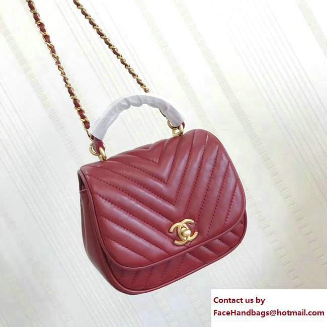 Chanel Lambskin Chevron Flap Bag with Top Handle A98791 Burgundy 2017