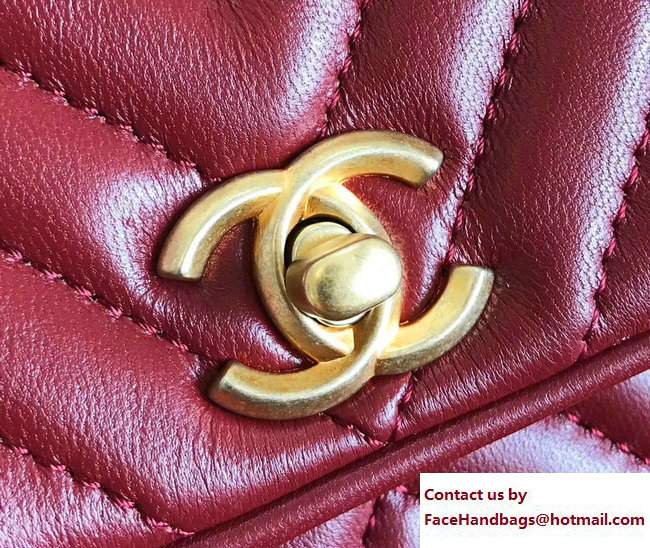 Chanel Lambskin Chevron Flap Bag with Top Handle A98791 Burgundy 2017