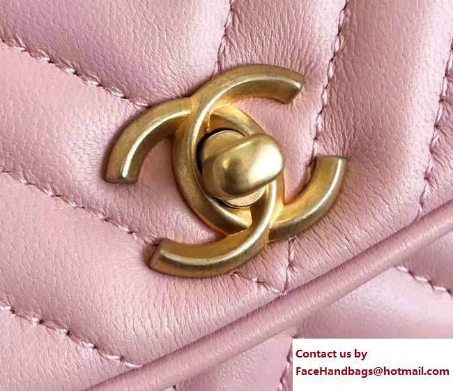 Chanel Lambskin Chevron Flap Bag with Top Handle A98791 Pink 2017