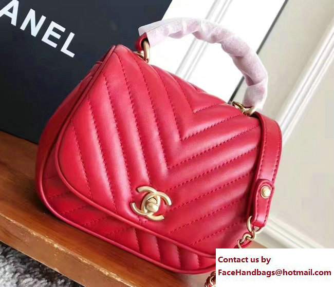 Chanel Lambskin Chevron Flap Bag with Top Handle A98791 Red 2017
