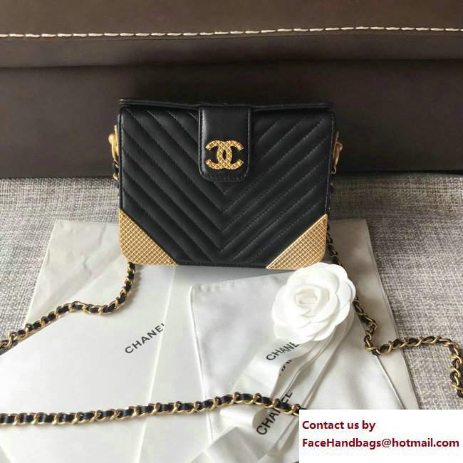 Chanel Lambskin Chevron with Gold-Tone Metal Minaudiere Bag A94507 Black 2017