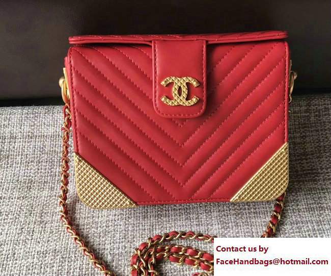 Chanel Lambskin Chevron with Gold-Tone Metal Minaudiere Bag A94507 Red 2017