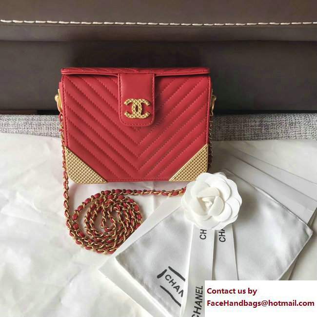 Chanel Lambskin Chevron with Gold-Tone Metal Minaudiere Bag A94507 Red 2017