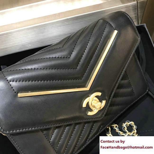Chanel Lambskin Gold Metal Chevron Wallet On Chain WOC Bag A84362 Black 2017
