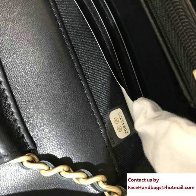 Chanel Lambskin Gold Metal Chevron Wallet On Chain WOC Bag A84362 Black 2017