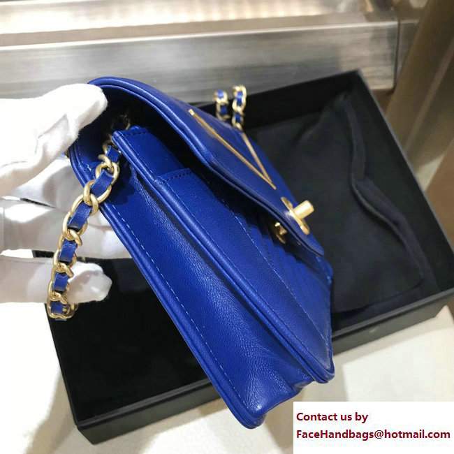 Chanel Lambskin Gold Metal Chevron Wallet On Chain WOC Bag A84362 Blue 2017