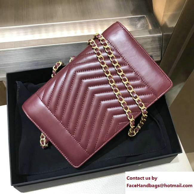 Chanel Lambskin Gold Metal Chevron Wallet On Chain WOC Bag A84362 Date Red 2017
