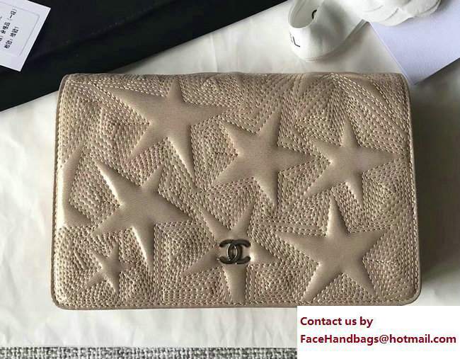 Chanel Metallic Star Embossed Wallet On Chain WOC Bag Gold 2017