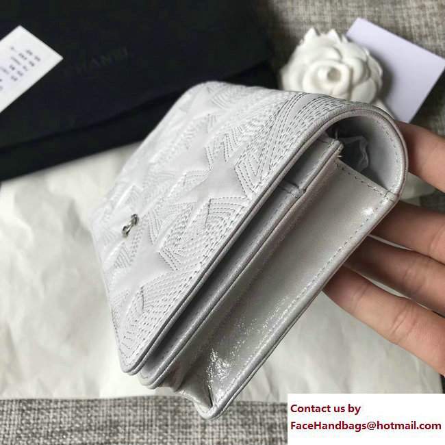 Chanel Metallic Star Embossed Wallet On Chain WOC Bag Light Gray 2017