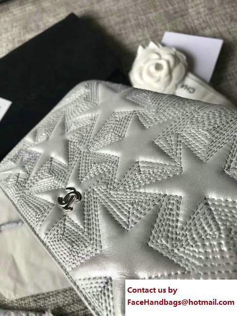 Chanel Metallic Star Embossed Wallet On Chain WOC Bag Light Gray 2017