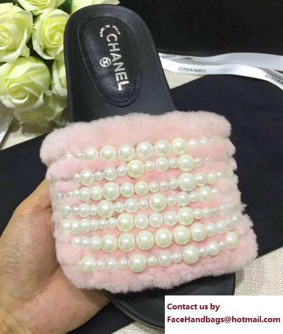 Chanel Pearl Shearling Fur Slippers Pink 2017 - Click Image to Close