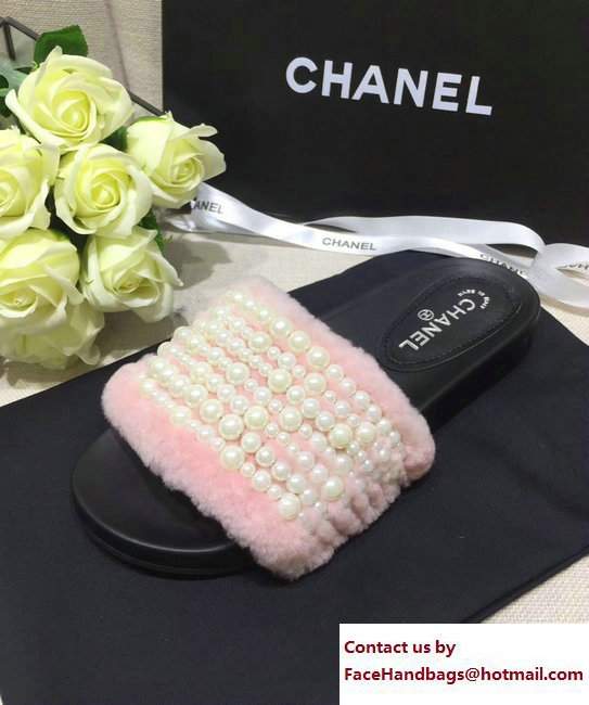Chanel Pearl Shearling Fur Slippers Pink 2017 - Click Image to Close