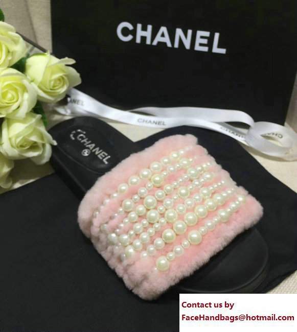 Chanel Pearl Shearling Fur Slippers Pink 2017