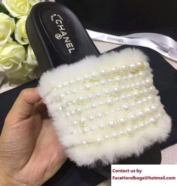 Chanel Pearl Shearling Fur Slippers White 2017 - Click Image to Close
