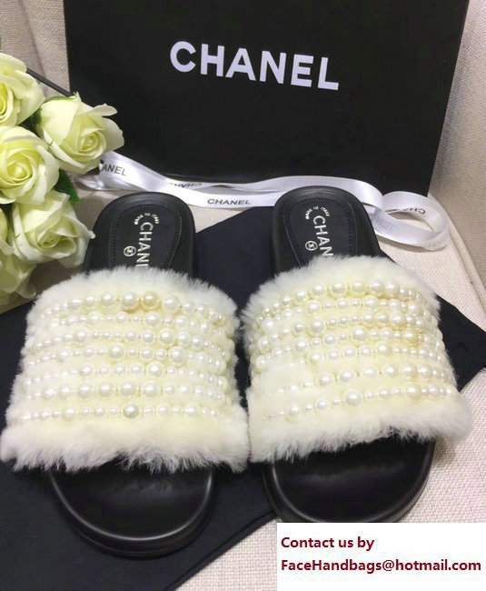 Chanel Pearl Shearling Fur Slippers White 2017