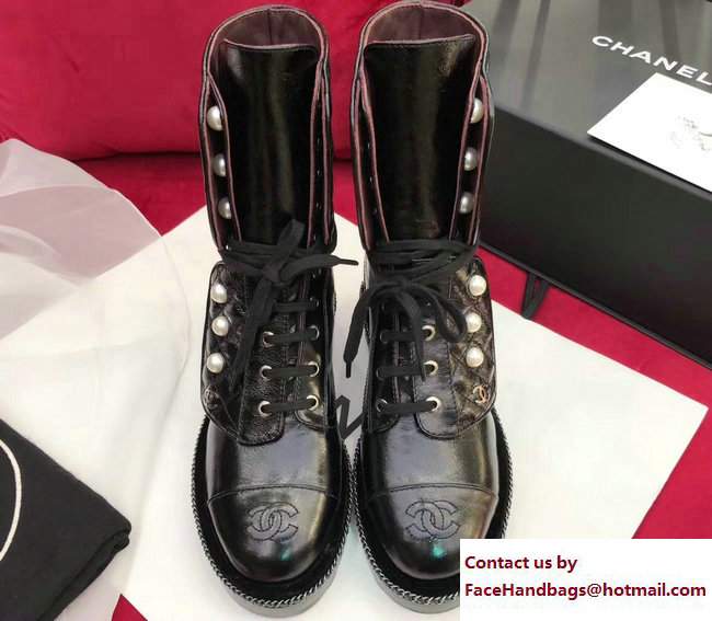 Chanel Pearl and Chain Short Boots G33185 Crumpled Calfskin Black 2017