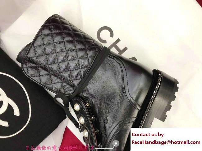 Chanel Pearl and Chain Short Boots G33185 Crumpled Calfskin Black 2017