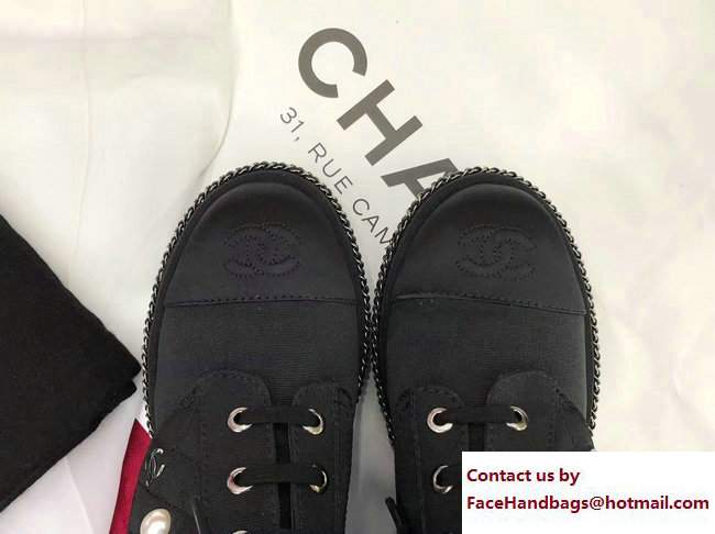 Chanel Pearl and Chain Short Boots G33185 Grosgrain Black 2017 - Click Image to Close