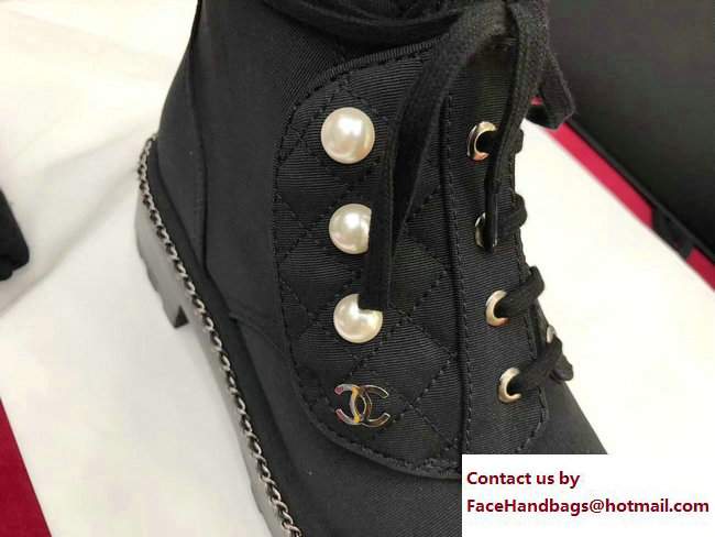Chanel Pearl and Chain Short Boots G33185 Grosgrain Black 2017