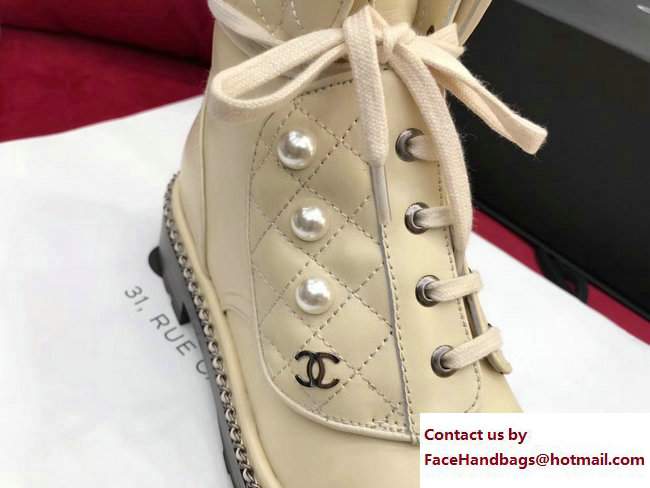 Chanel Pearl and Chain Short Boots G33185 Lambskin Beige/Black 2017