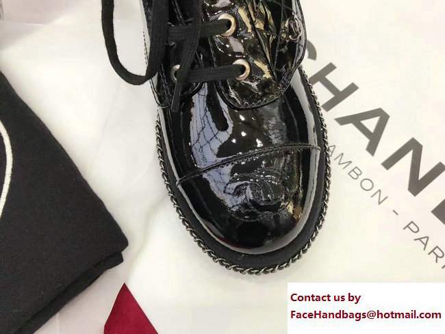 Chanel Pearl and Chain Short Boots G33185 Patent Leather Black 2017 - Click Image to Close
